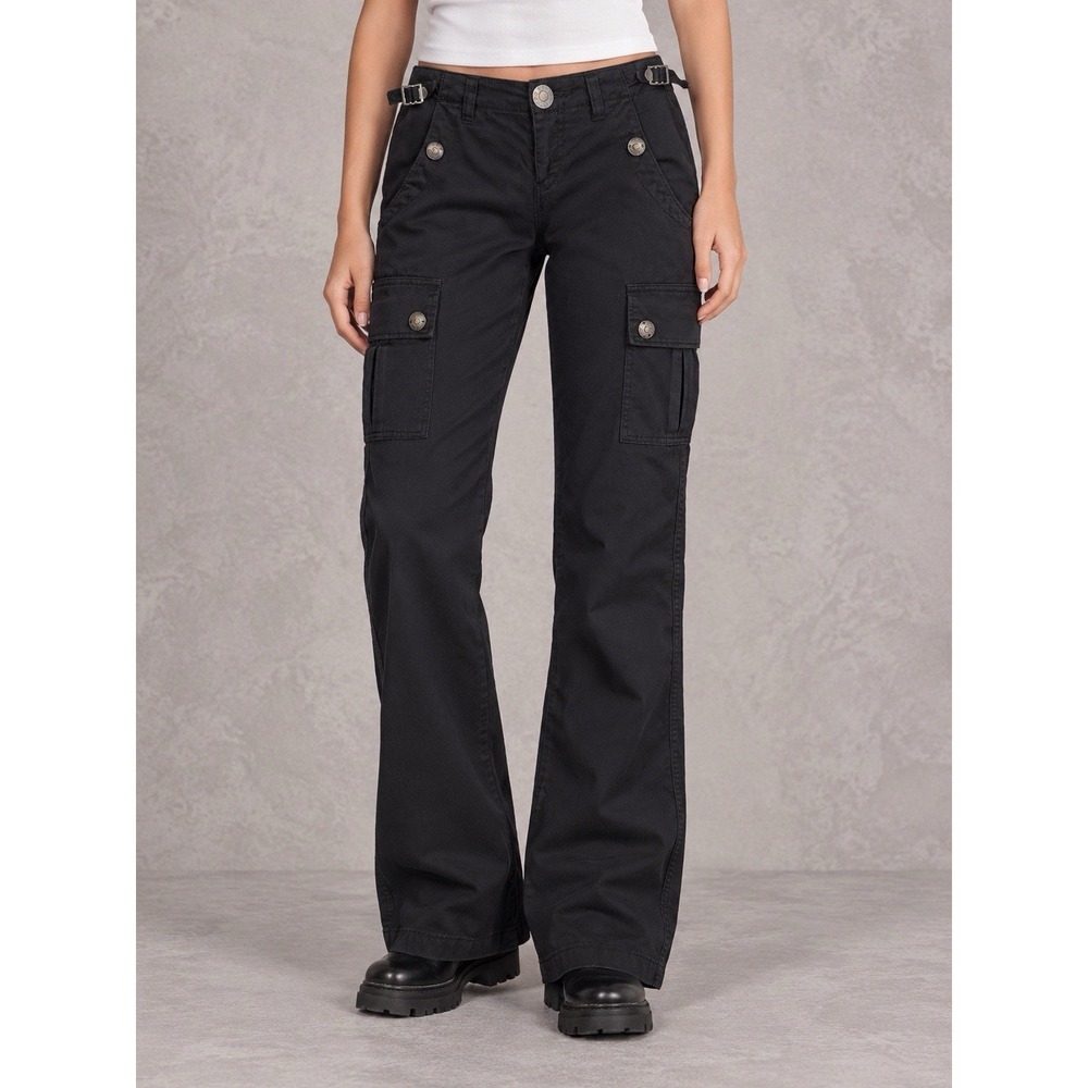 Hysteric Glamour Cargo Pants Womens Small Black Utility Y2K Buckle Pocket Flare